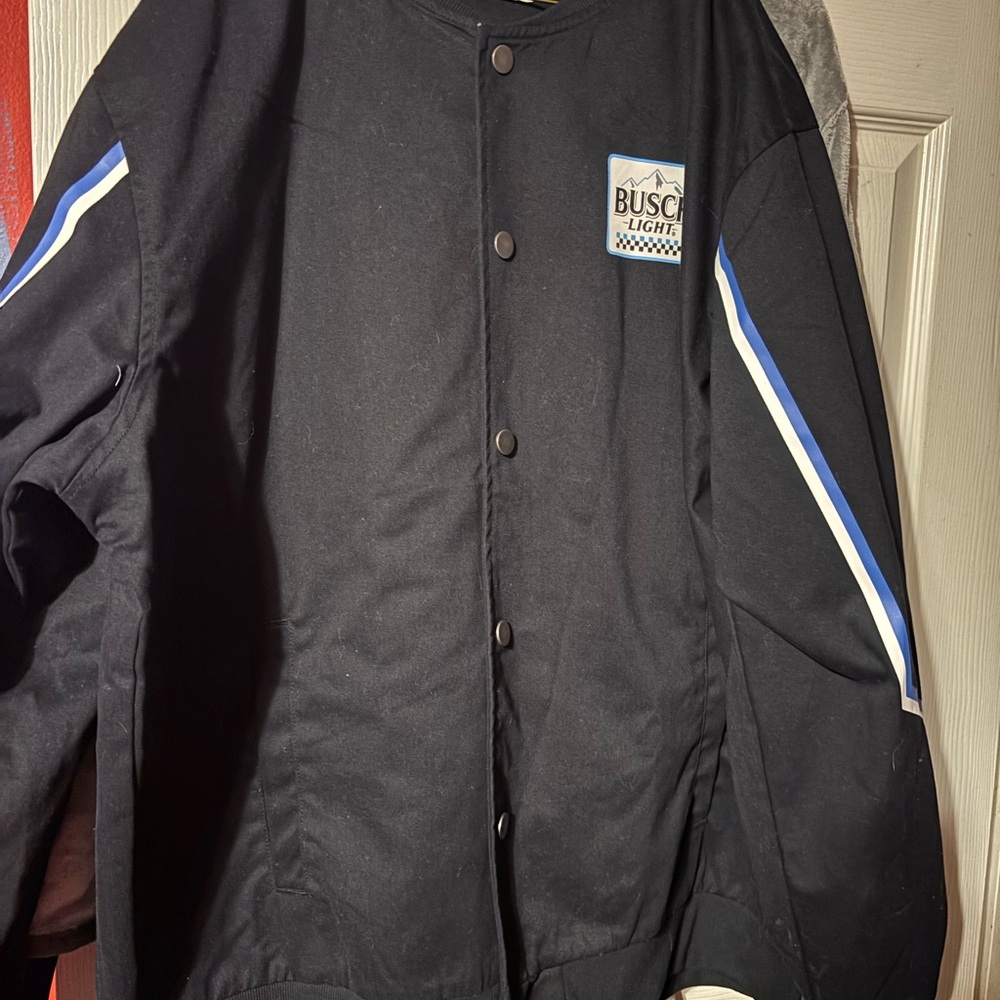 Men's Black Bomber Jacket with Blue Stripes